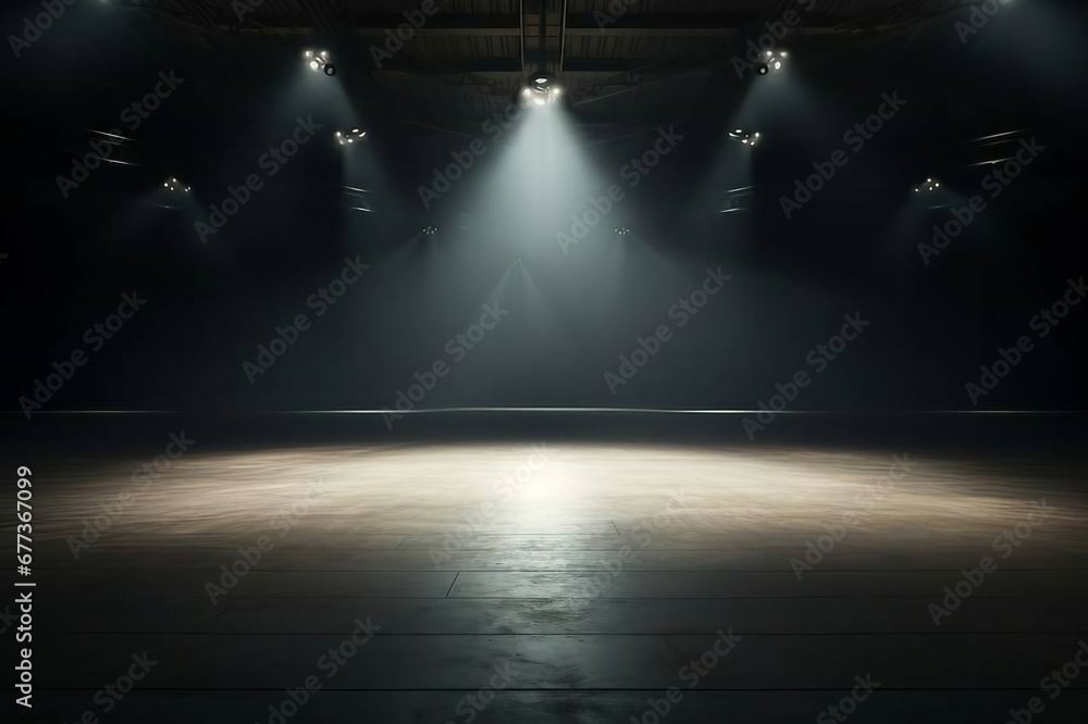 Empty stage with spotlights in a dark background. Empty stage background.