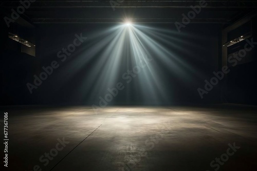 Empty stage with spotlights in a dark background. Empty stage background.
