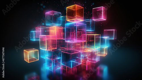 Abstract lighting colorful cubes background.