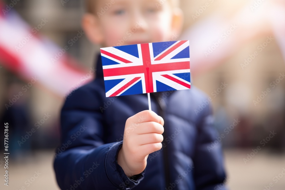 Little boy holding a british flag - obrazy, fototapety, plakaty 