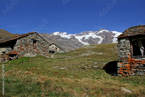 baite dell'alpeggio di Sant'Anna e il Monte Rosa; alta Valle di Gressoney photo