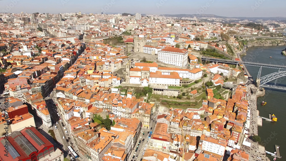 Aerial Photography of Historic City Buildings in Porto City, Portugal. Travel Destination