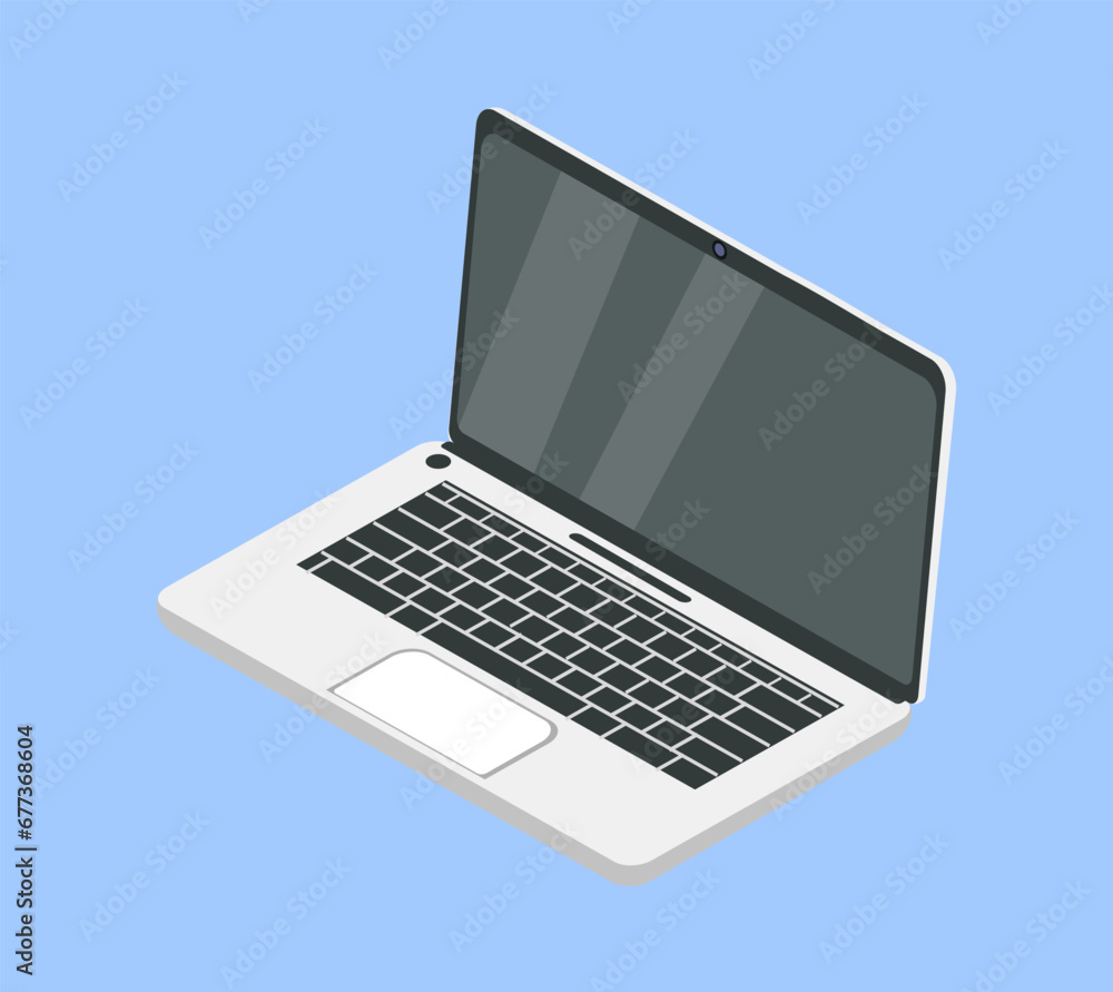 Business office objects set. White laptop. Organizing efficient work process and paperwork. Graphic element for website. Cartoon flat vector collection isolated on blue background Business office objects set. White laptop. Organizing efficient work process and paperwork. Graphic element for website. Cartoon flat vector collection isolated on blue background