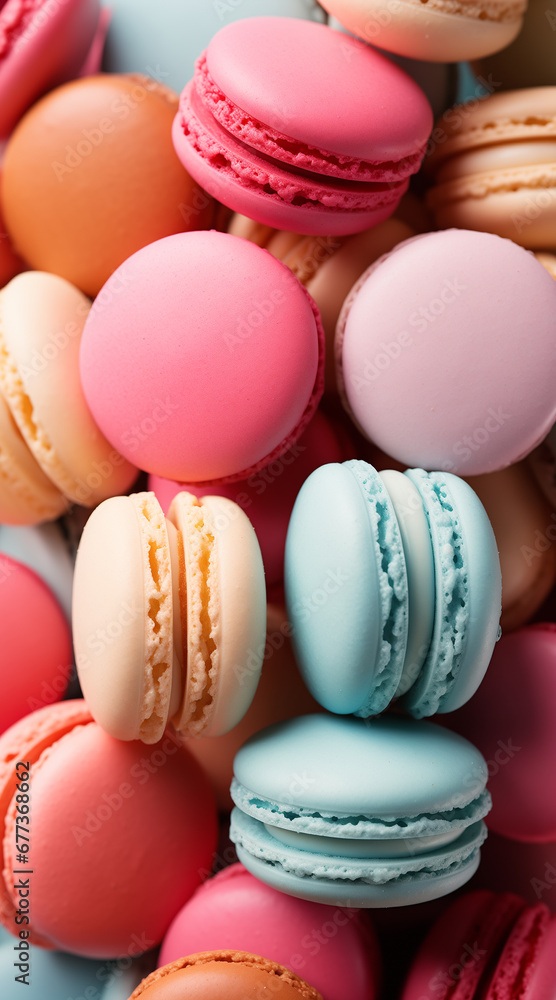 Obraz premium A photo of an minimalist Macaroons Background with Copy Space, pastel colors, for social media, side view, ultra realistic, high quality
