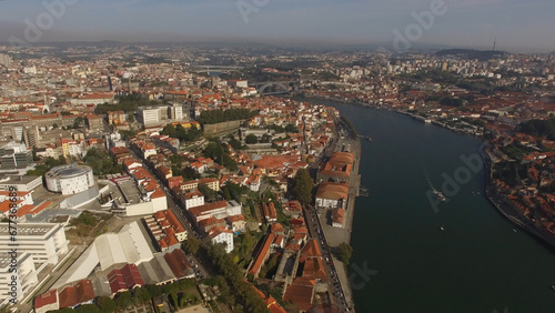Aerial Photography Historic city of Porto and River Douro in Portugal. Travel Destination