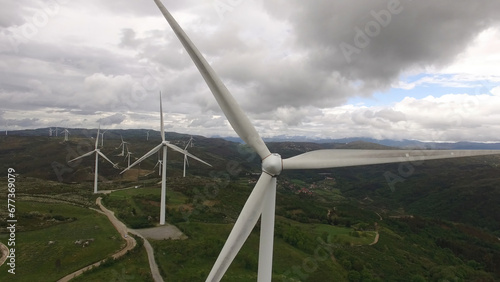 Aerial Photography of Windmills in the Mountains. Alternative energy. Fafe, Portugal photo
