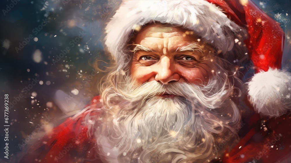 . Portrait of a happy Santa Claus making magic at night, releasing magical Christmas stars. watercolor drawing . Portrait of a happy Santa Claus making magic at night, releasing magical Christmas stars. watercolor drawing