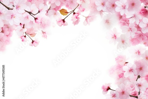 Pink cherry blossom flower petal on white background in Spring. Spring seasonal concept.