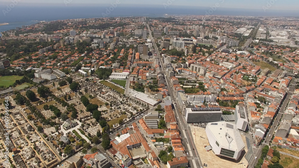 Aerial Photography of Boavista Avenue. Famous Place city of Porto, Portugal. Travel Destination