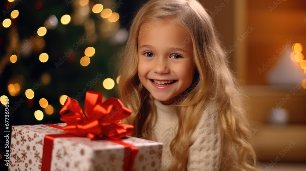 New Year concept. Adorable cute little child near the Christmas tree with gifts. New Year New Year concept. Adorable cute little child near the Christmas tree with gifts. New Year