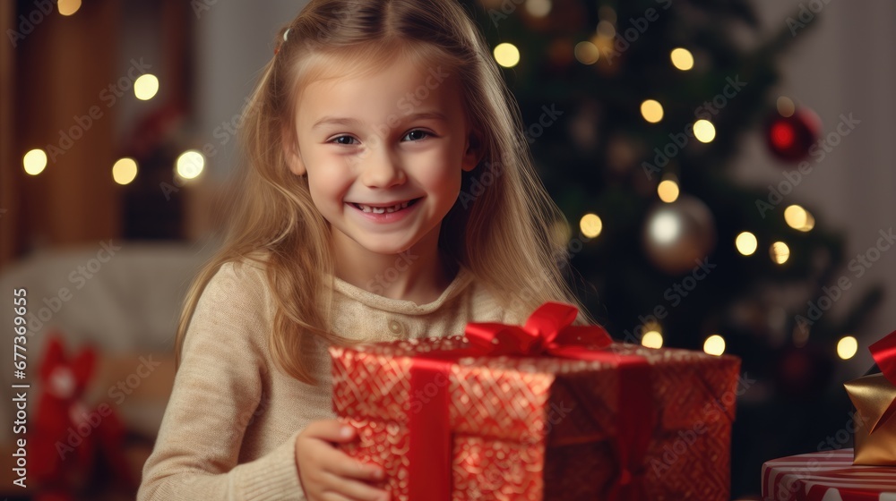 New Year concept. Adorable cute little child near the Christmas tree with gifts. New Year New Year concept. Adorable cute little child near the Christmas tree with gifts. New Year