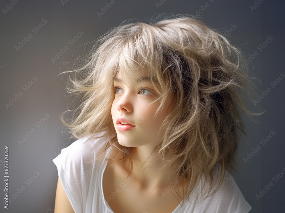 パーマのヘアモデル（髪の質感特化）