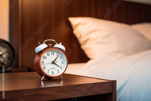 Classic alarm clock on a bedside table