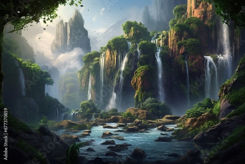 Breathtaking waterfall cascade landscape scene