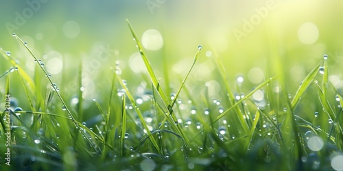 Sunlit Morning Dew Freshgrass Banner, Generative AI