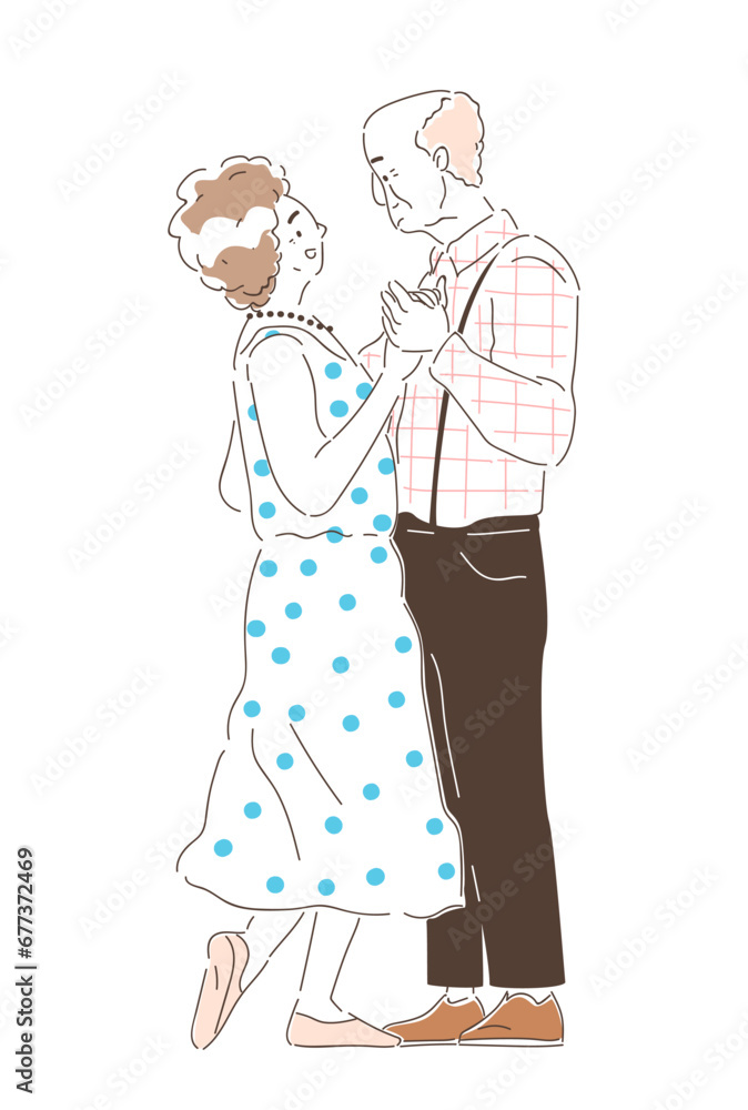 Elderly couples dancing doodle. Active lifestyle and leisure. Party and event. Sticker for social networks and messengers. Cartoon flat vector illustration isolated on white background Elderly couples dancing doodle. Active lifestyle and leisure. Party and event. Sticker for social networks and messengers. Cartoon flat vector illustration isolated on white background