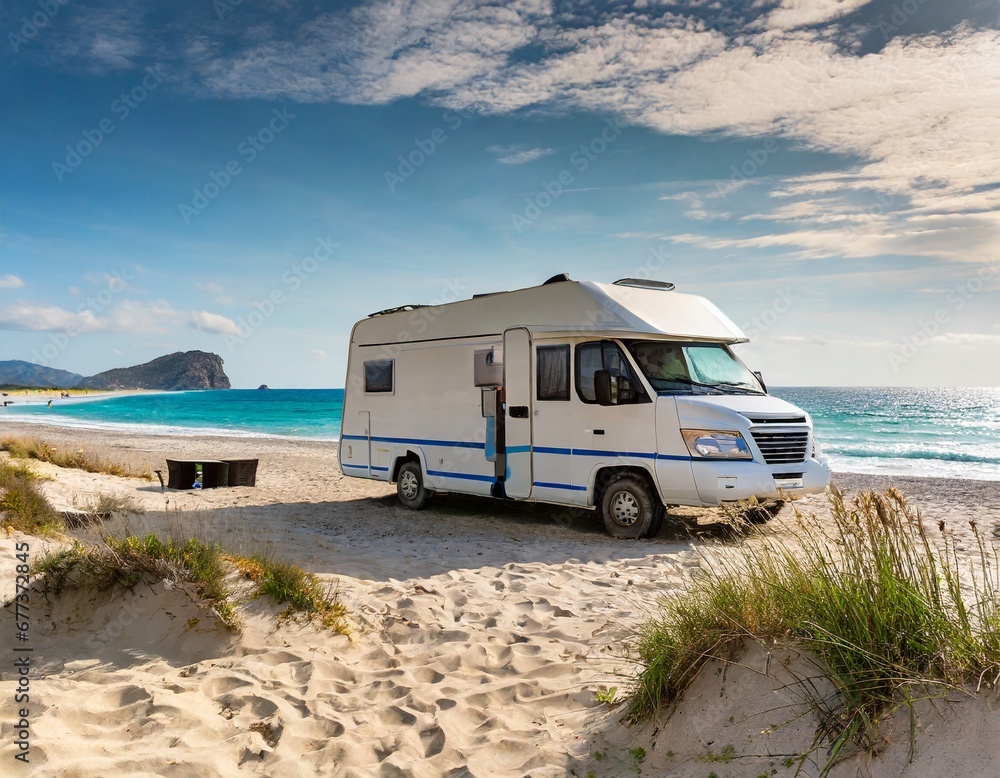 With the mobile home on the beach With the mobile home on the beach