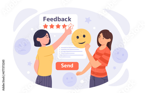 Woman with feedback concept. Cartoon flat vector illustration isolated on white background