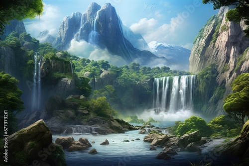 Breathtaking waterfall cascade landscape scene