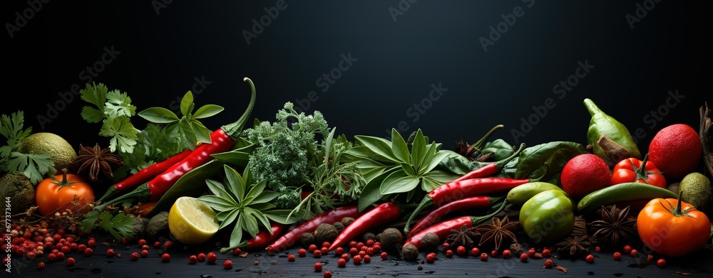 vegetable arrangement on a black background