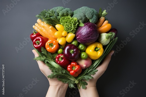 Healthy food for heart, diet concept, Heart shape vegetables in a hand photo