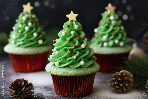 Christmas cupcakes for kids, christmas cookies and a tree on the table