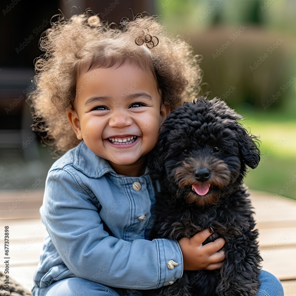 AI-generated illustration of an outdoor portrait of a young girl and her pet dog. MidJourney. AI-generated illustration of an outdoor portrait of a young girl and her pet dog. MidJourney.