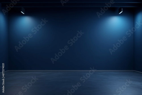 Beautiful versatile dark navy blue empty background, with spot lights for product presentation