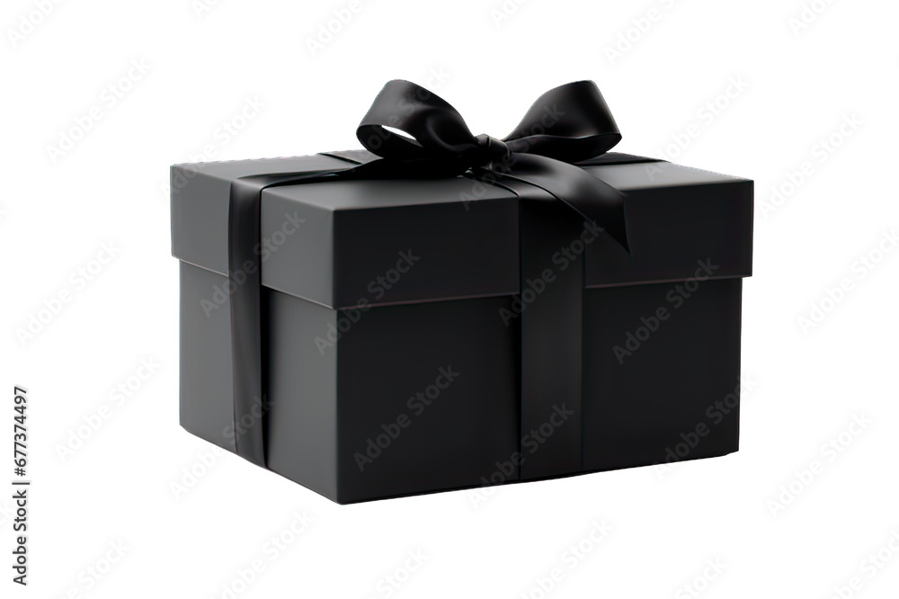 Black gift box tied with ribbon isolated on a transparent background, PNG format.
Black gift box tied with ribbon isolated on a transparent background, PNG format.