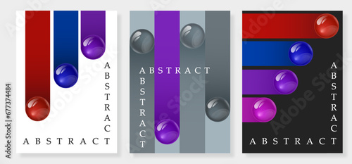 Glossy ball posters set. Abstract craetivity and art. Gradient geometric figres and shapes. Covers or banners for website. Cartoon flat vector collection isolated on grey background photo