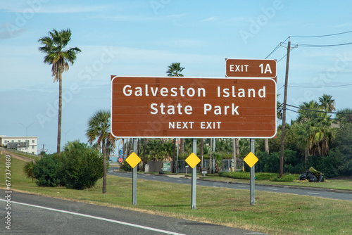 signage galveston island state park by entering the town by highway, Texas photo