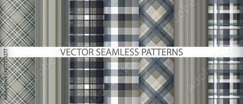 Set tartan textile fabric. Vector seamless plaid. Texture check pattern background.