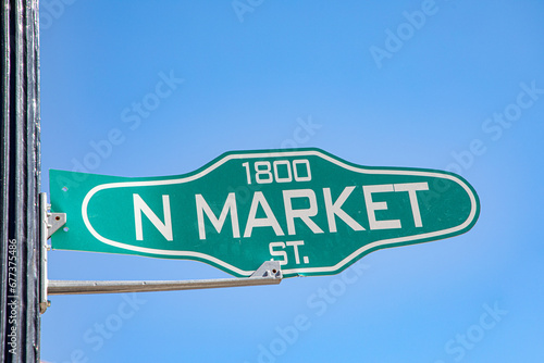 street sign  N Market at the historic district in Dallas, Texas photo