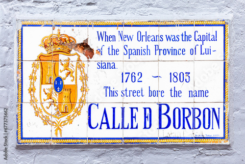 old street name Calle Borbon on tiles in the French quarter in New Orleans, Louisiana photo