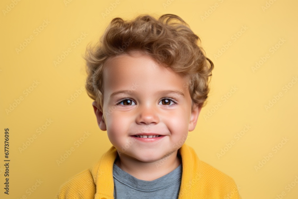 Portrait of a cute little boy with blond curly hair. Yellow background. Portrait of a cute little boy with blond curly hair. Yellow background.