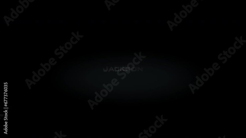Jackson 3D title word made with metal animation text on transparent black photo