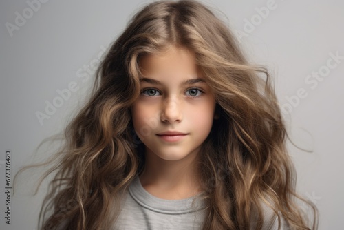 Portrait of a beautiful young girl with long wavy hair.