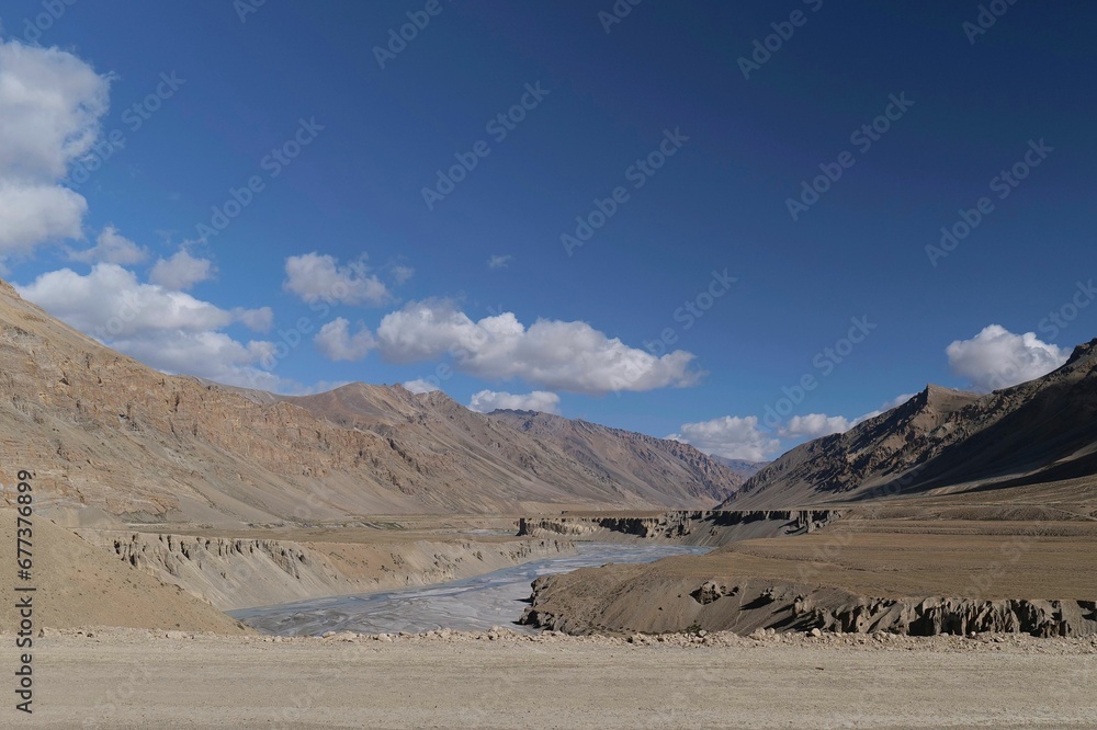 Leh Manali Highway with a river near it in Manali, Ladakh, India