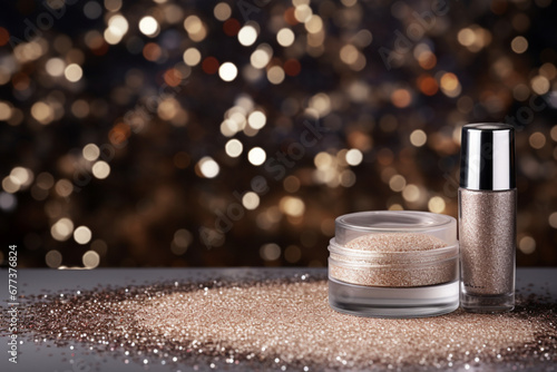 Mockup of beauty products with glitter ornaments, Generative Ai