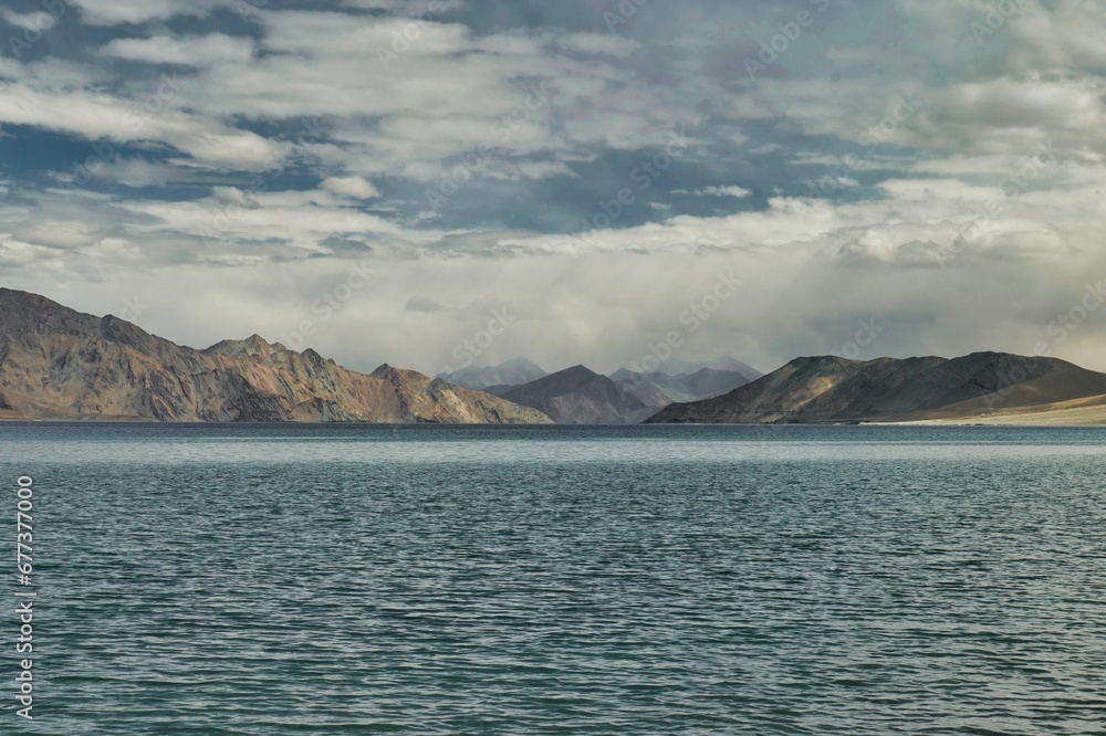 Beautiful view of Pangong Lake near the mountains in Ladakh, India Beautiful view of Pangong Lake near the mountains in Ladakh, India