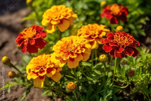 Marigold flowers with raindrops. Shallow depth of field. Marigold. Beautiful Marigold Flowers. Carnation. Mother's Day Concept. Valentine Day Concept with a Copy Space. Springtime.