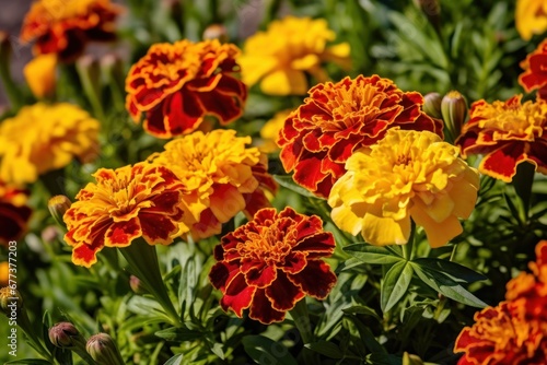 Marigold flowers with raindrops. Shallow depth of field. Marigold. Beautiful Marigold Flowers. Carnation. Mother s Day Concept. Valentine Day Concept with a Copy Space. Springtime.