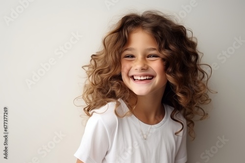 Portrait of a cute little girl with curly hair looking at camera