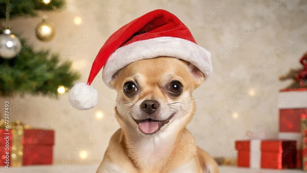 santa claus chihuahua with christmas presents