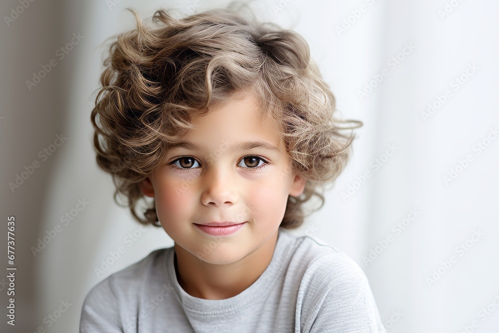 Portrait of a cute little boy with curly hair looking at camera Portrait of a cute little boy with curly hair looking at camera