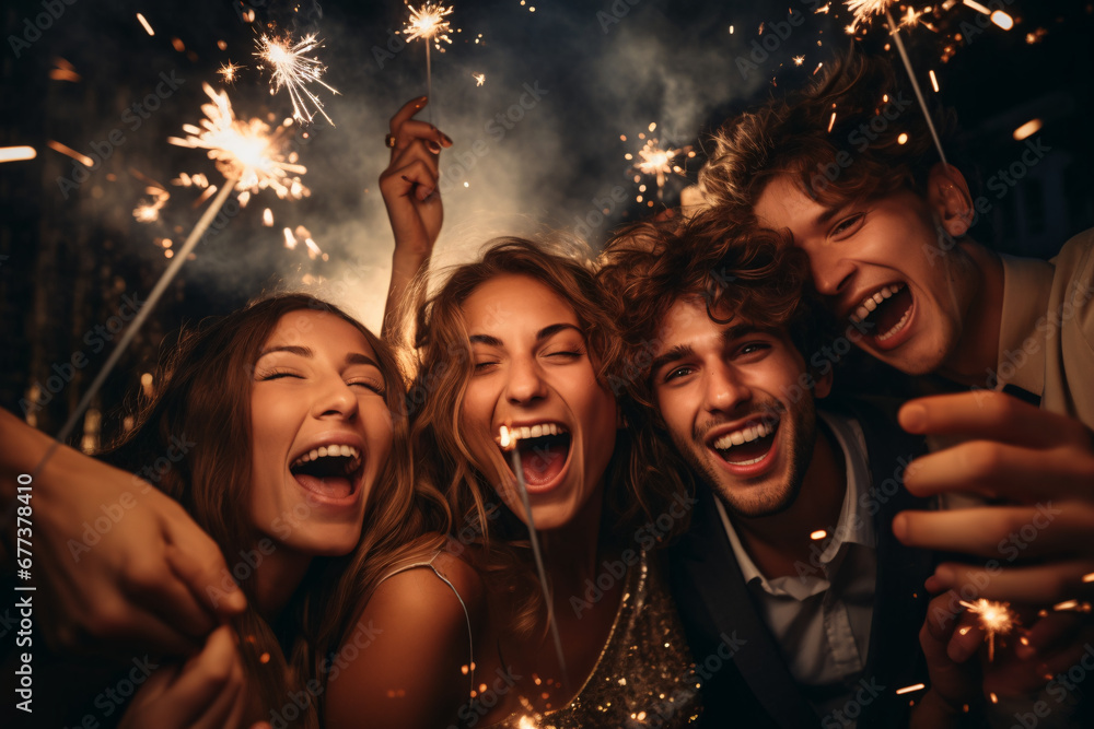 a group of friends gathered closely, laughing and sharing resolutions, celebrating new years eve a group of friends gathered closely, laughing and sharing resolutions, celebrating new years eve