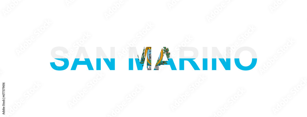 Letters San Marino in the style of the country flag. San Marino word in national flag style.