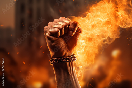 hand of a person with a fire fist