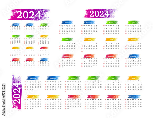 Calendar for 2024 isolated on a white background