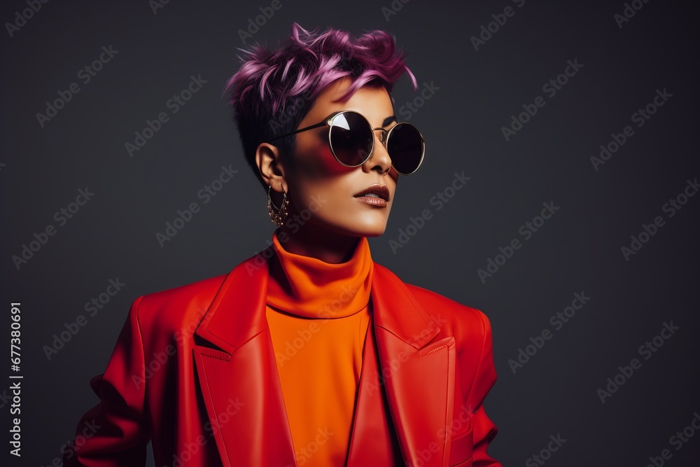 Fashionable african american woman in red jacket and sunglasses. Fashionable african american woman in red jacket and sunglasses.